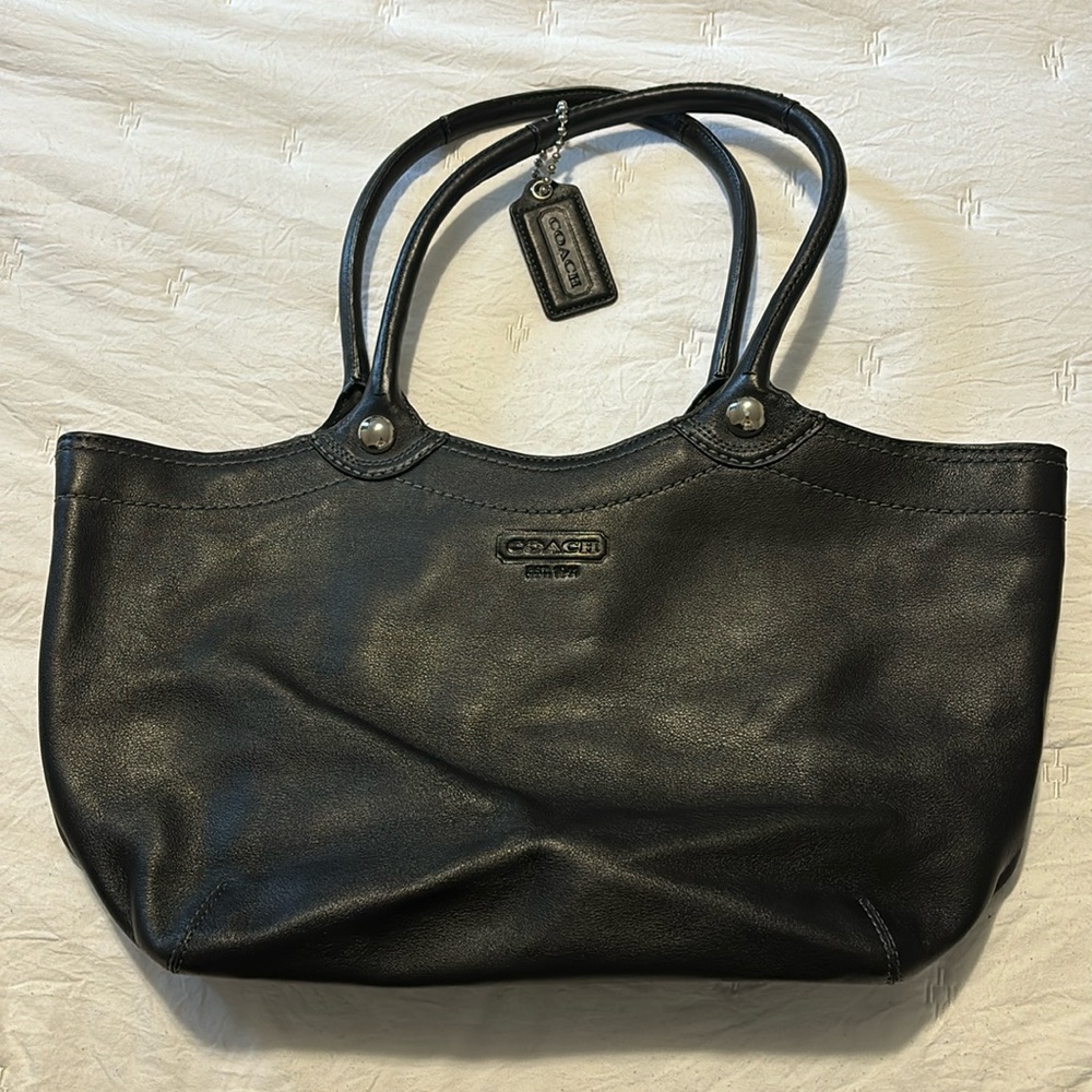 Black leather Coach tote bag